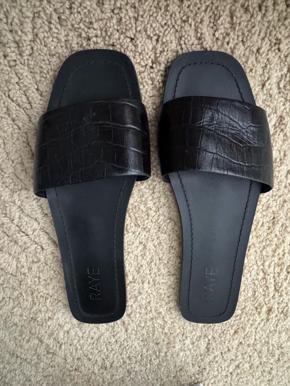Raye Houston Sandal Black Croc-Texture Slide Sandals